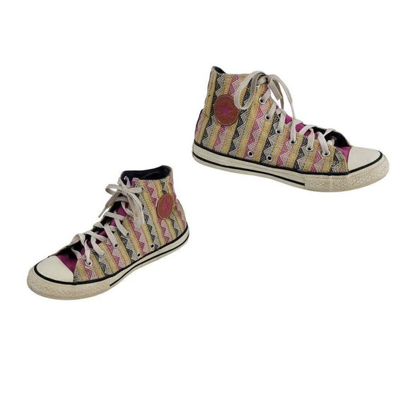 Converse Chuck Taylor All Stars Hi-top Sneakers Women 7.5 Pink Striped Tapestry - Picture 1 of 13